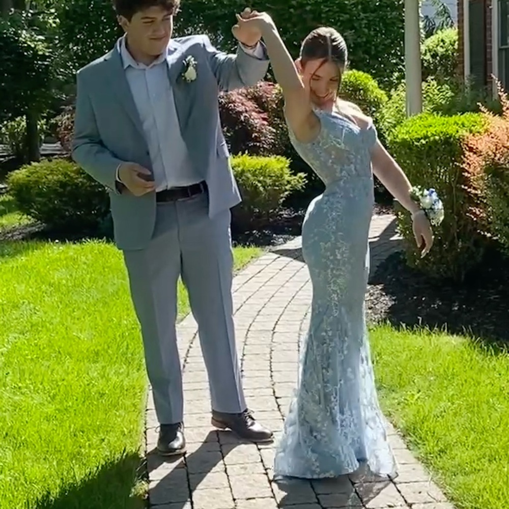 Light Blue Floral Prom Dress